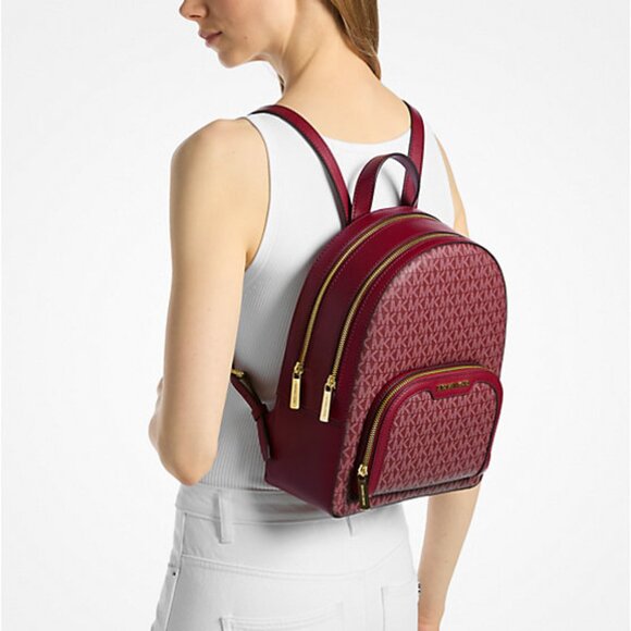 New Michael Jaycee Medium Signature Logo Backpack Cherry